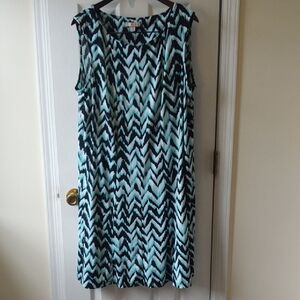 Dress Barn Chevron Midi Dress - Black White and Teal - Size 18